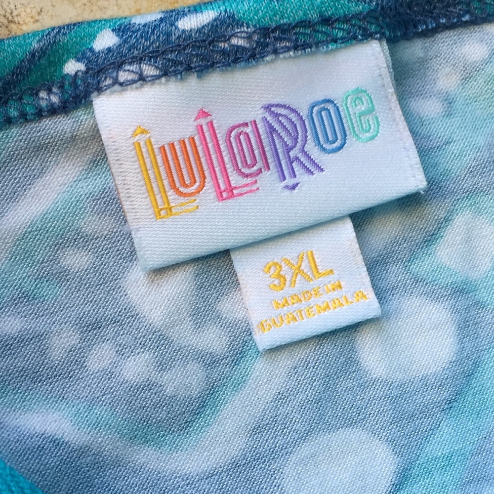 LuLaRoe half sleeve: faded denim/turquoise/white - Picture 3 of 8